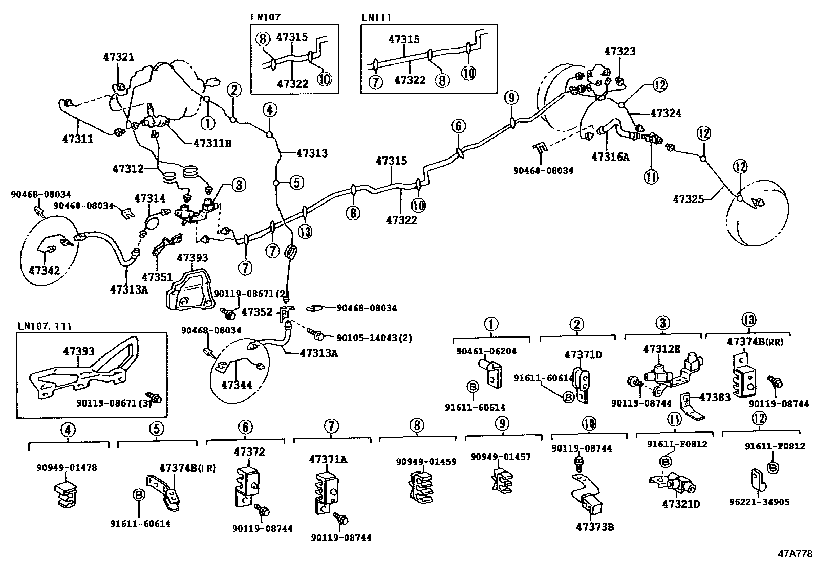 Toyota HILUX 制动配管和卡箍 EPC diagram — 47A778