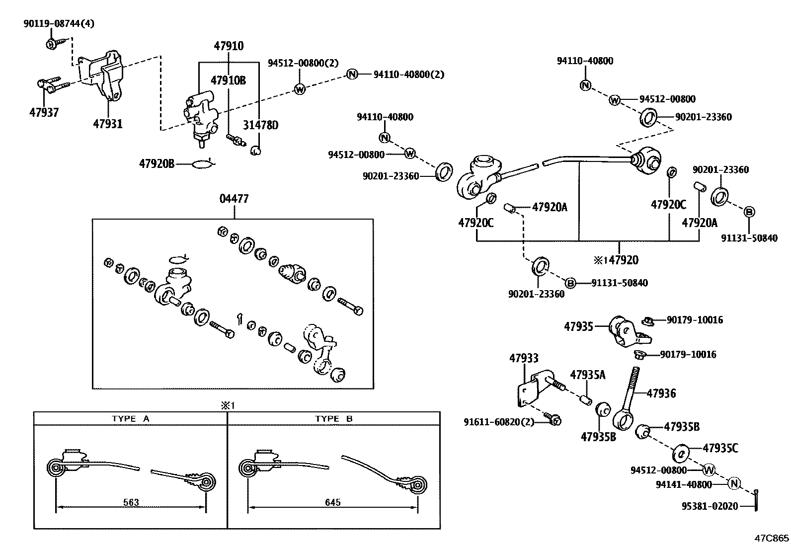 Toyota HILUX 制动配管和卡箍 EPC diagram — 47C865