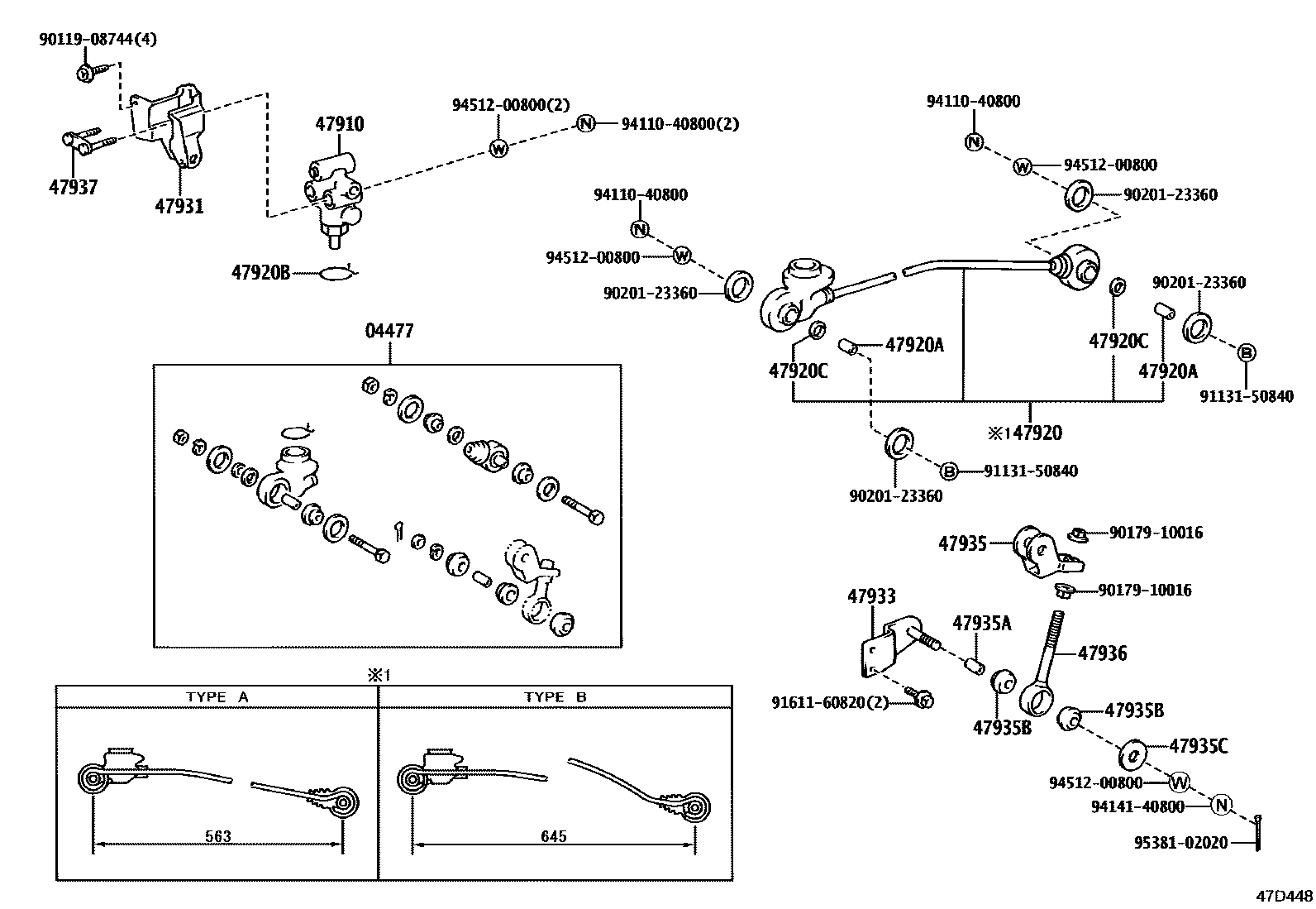 Toyota HILUX 制动配管和卡箍 EPC diagram — 47D448