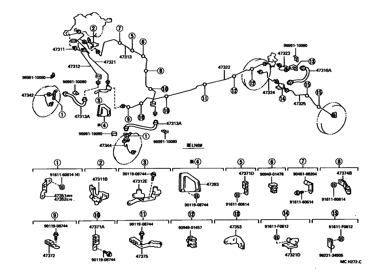 Toyota HILUX 制动配管和卡箍 EPC diagram — MCH272C