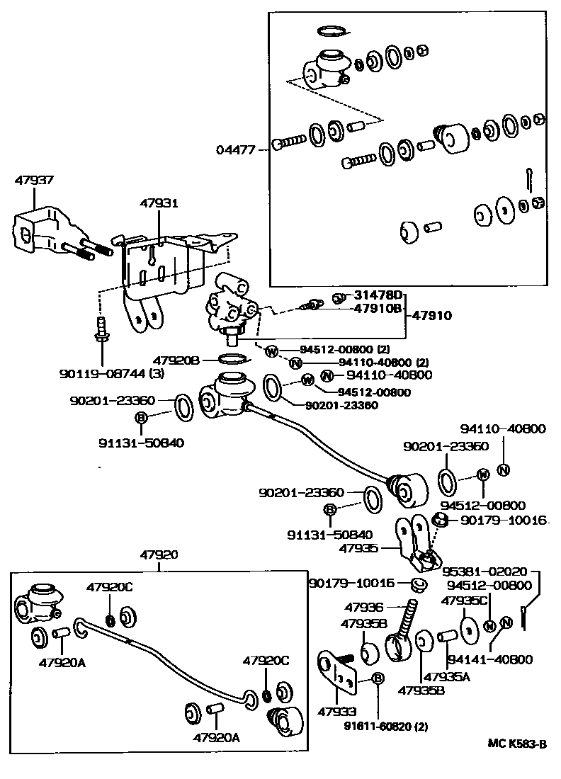 Toyota HILUX 制动配管和卡箍 EPC diagram — MCK583B
