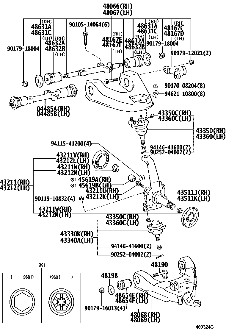 Toyota HILUX 前桥控制臂和转向节 EPC diagram — 480324G