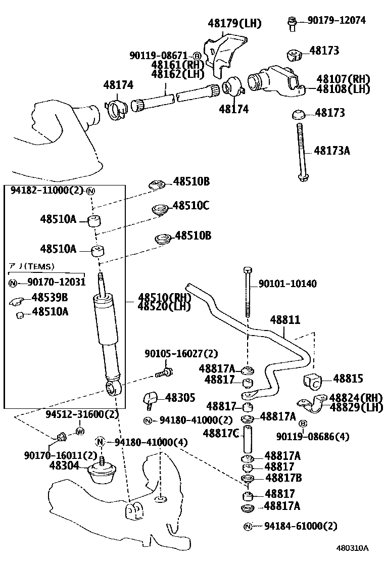 Toyota HILUX Front Spring & Shock Absorber EPC diagram — 480310A