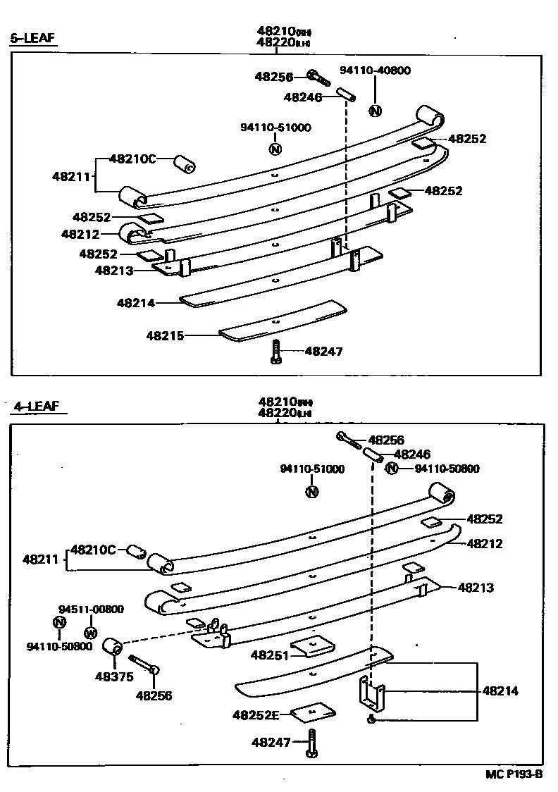 Toyota HILUX Rear Spring & Shock Absorber EPC diagram — MCP193B
