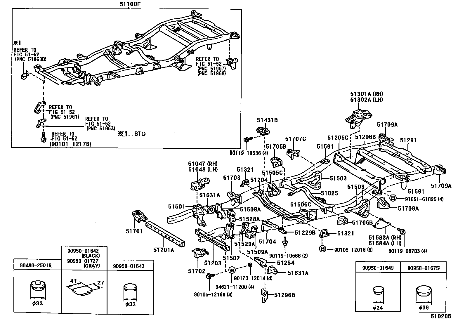 Toyota HILUX 车架 EPC diagram — 510205