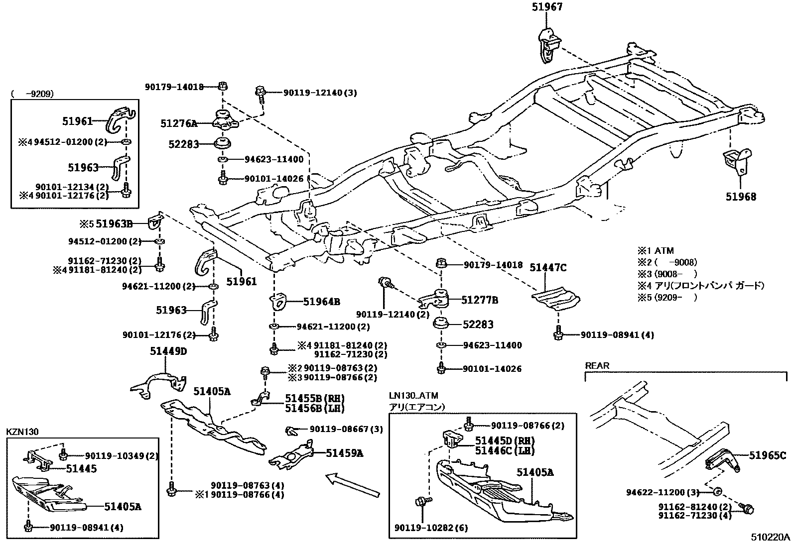 Toyota HILUX 悬架横梁和发动机底罩 EPC diagram — 510220A