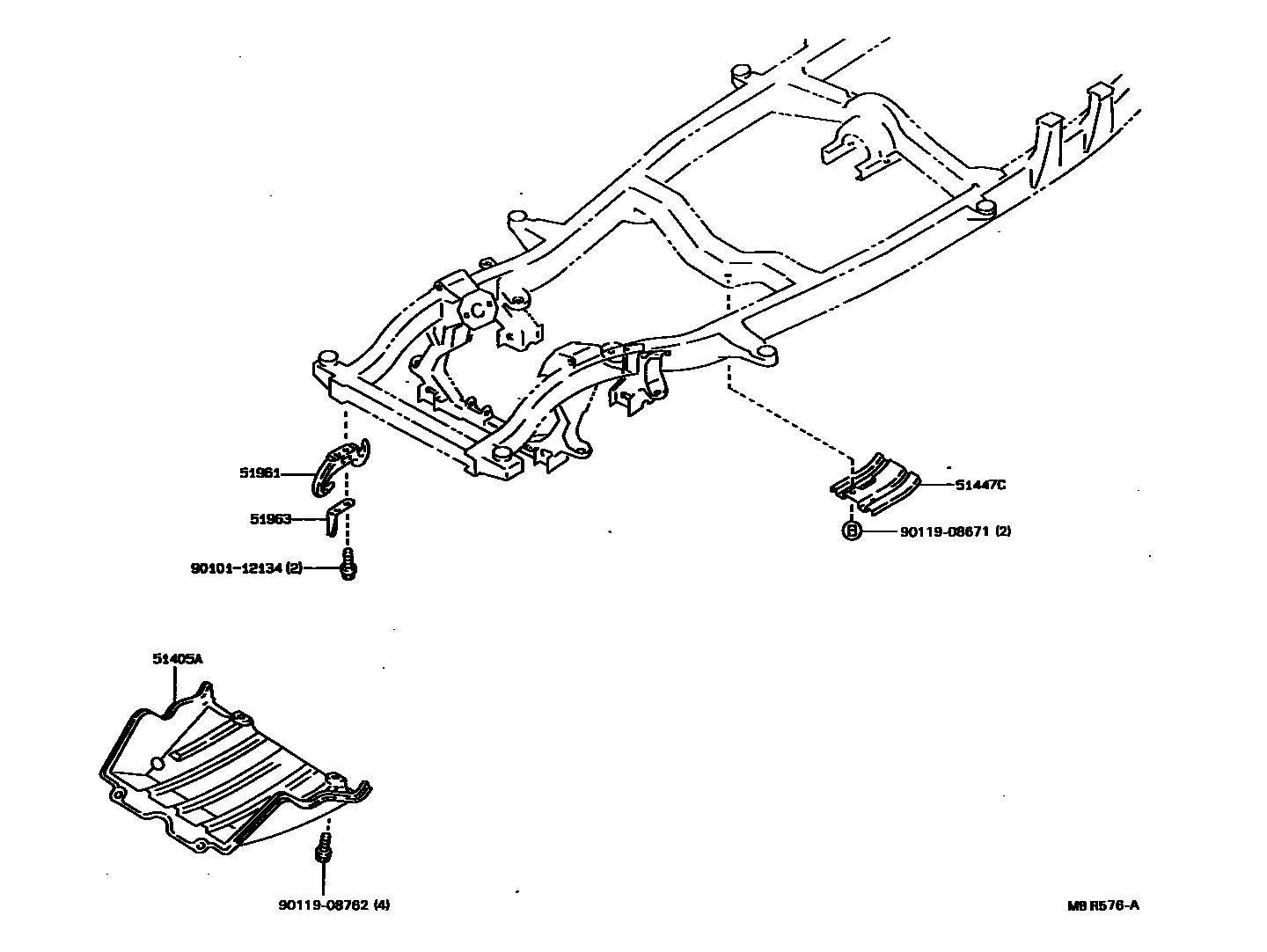 Toyota HILUX 悬架横梁和发动机底罩 EPC diagram — MBR576A