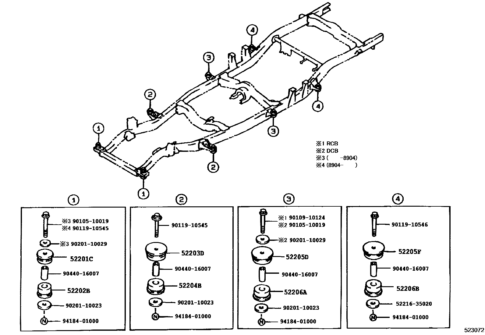 Toyota HILUX 驾驶室悬置和车身悬置 EPC diagram — 523072