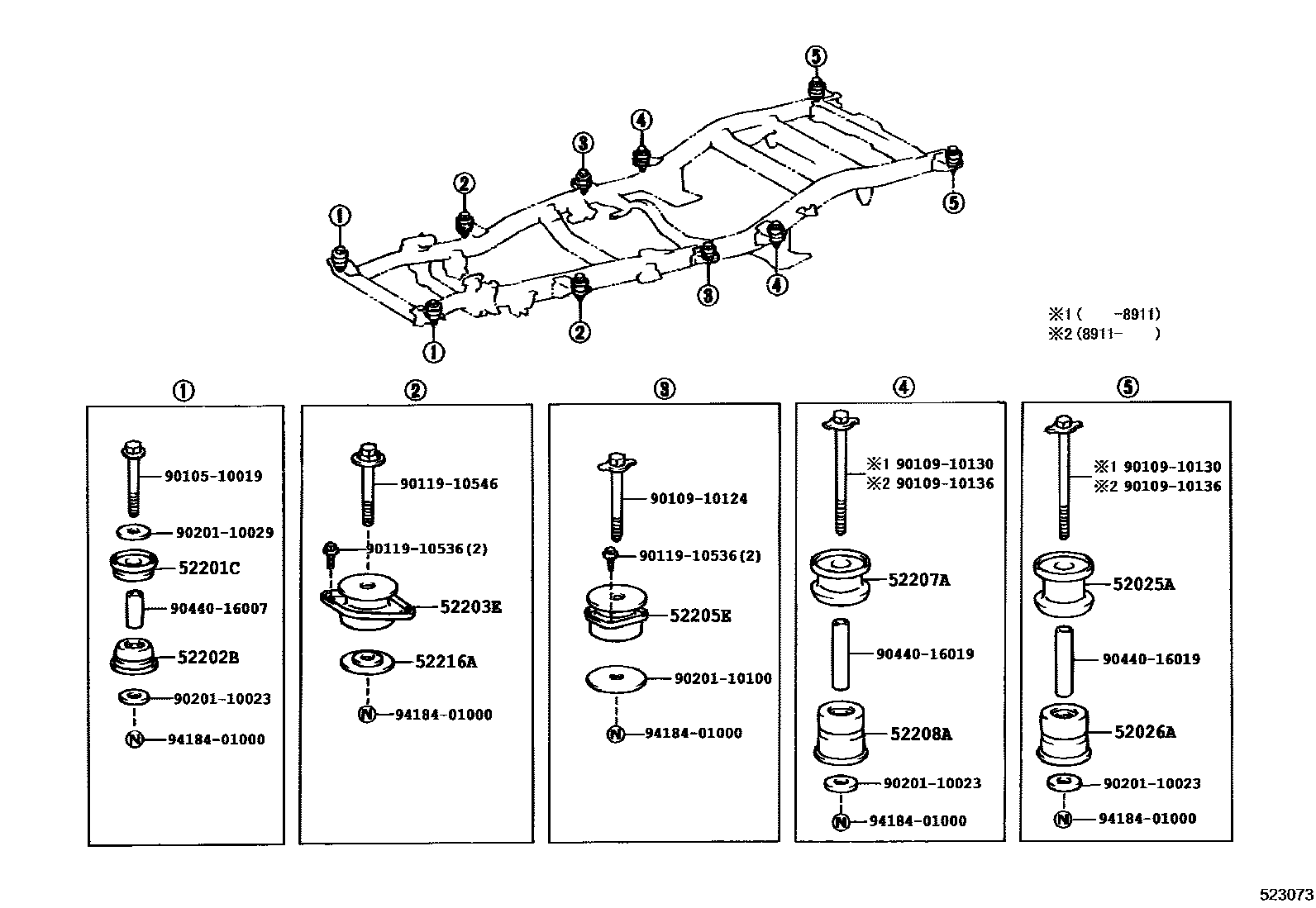 Toyota HILUX 驾驶室悬置和车身悬置 EPC diagram — 523073