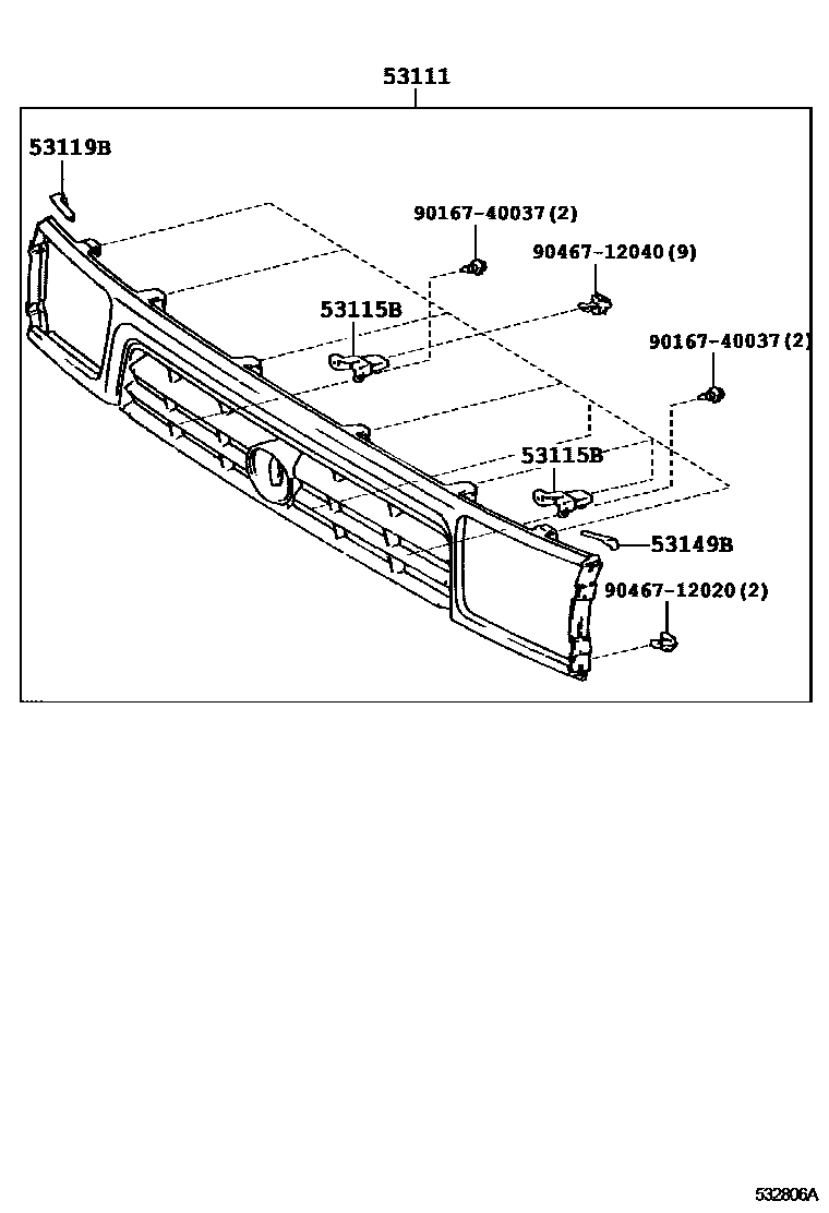Toyota HILUX radiator grille EPC diagram — 532806A