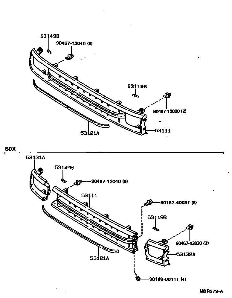 Toyota HILUX radiator grille EPC diagram — MBR579A