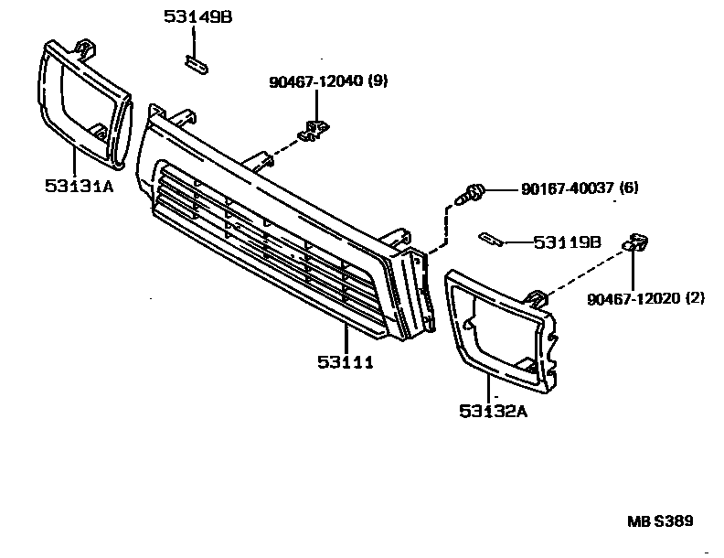 Toyota HILUX radiator grille EPC diagram — MBS389