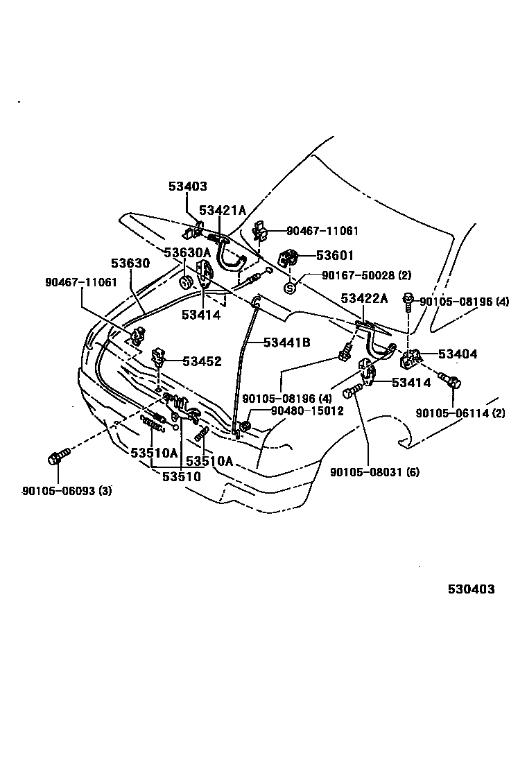 Toyota HILUX 发动机盖锁和铰链 EPC diagram — 530403