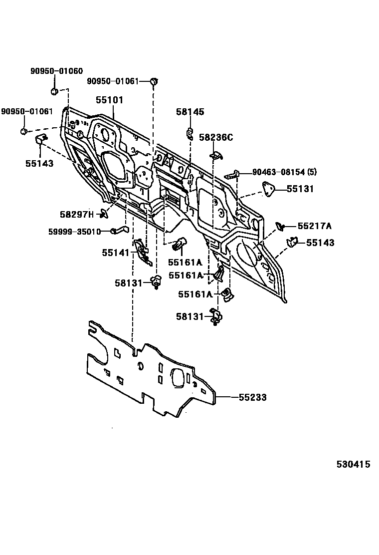 Toyota HILUX 前翼子板挡泥板和前围板 EPC diagram — 530415