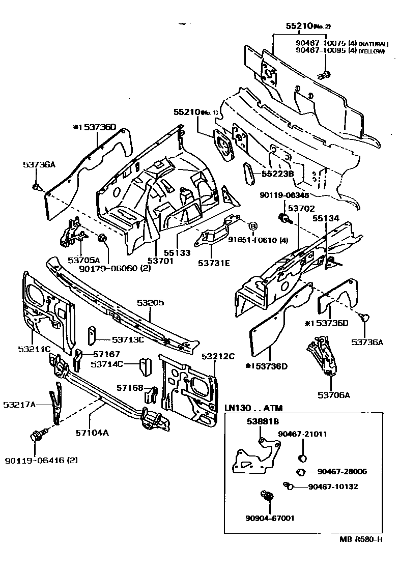 Toyota HILUX 前翼子板挡泥板和前围板 EPC diagram — MBR580H