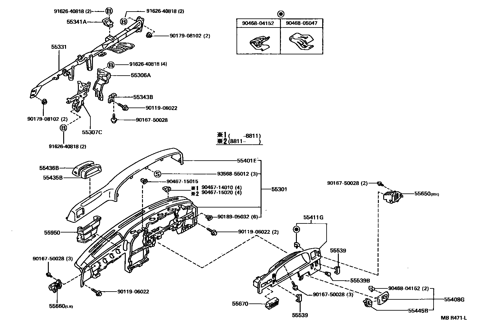 Toyota HILUX 仪表板和手套箱 EPC diagram — MBR471L