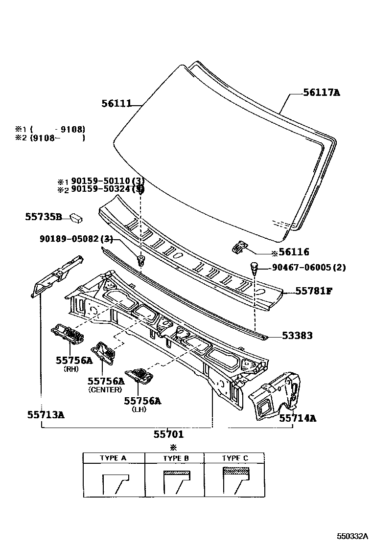 Toyota HILUX 前围板和挡风玻璃 EPC diagram — 550332A