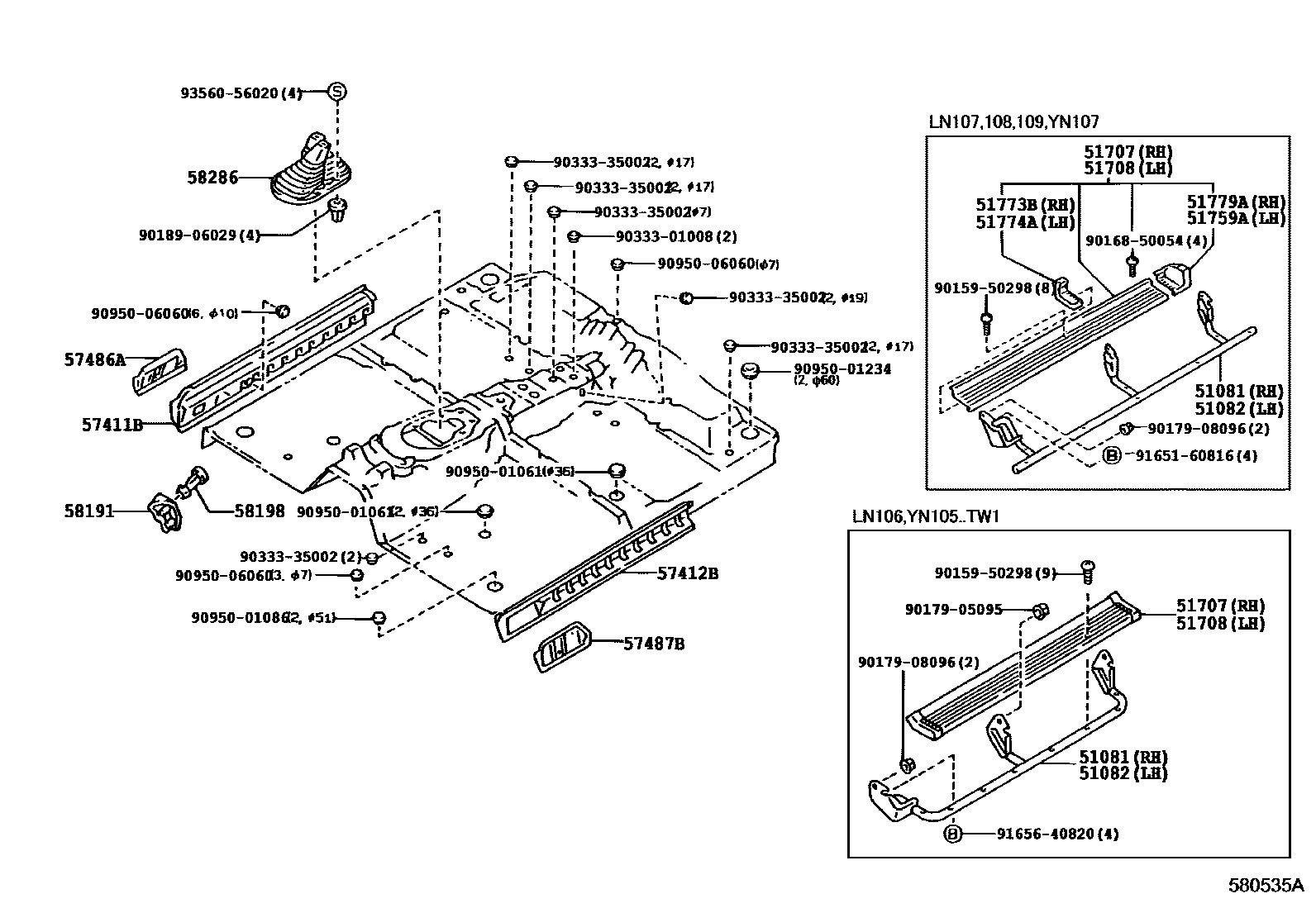 Toyota HILUX 前地板和前地板梁 EPC diagram — 580535A