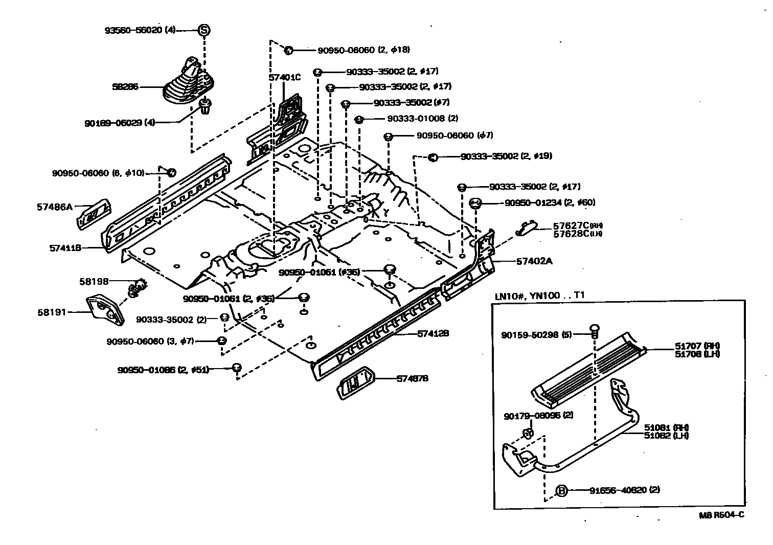 Toyota HILUX 前地板和前地板梁 EPC diagram — MBR504C