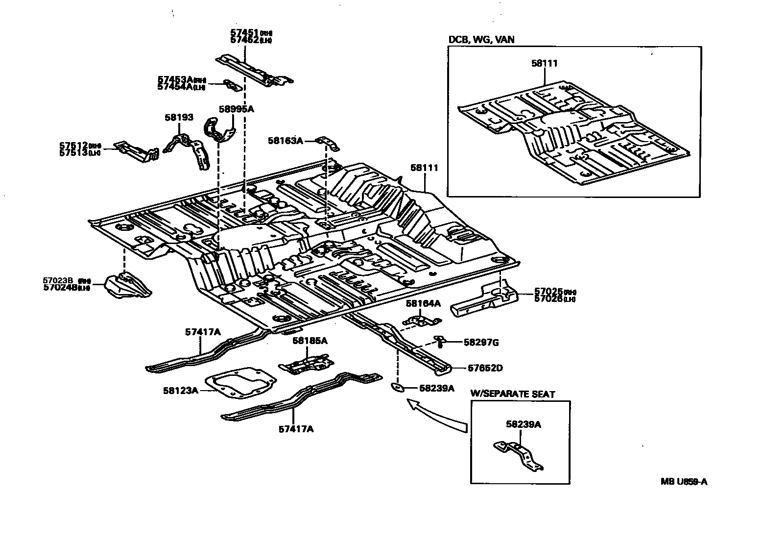 Toyota HILUX 前地板和前地板梁 EPC diagram — MBU859A