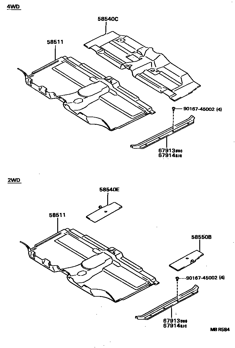 Toyota HILUX 地板垫和消声垫 EPC diagram — MBR584