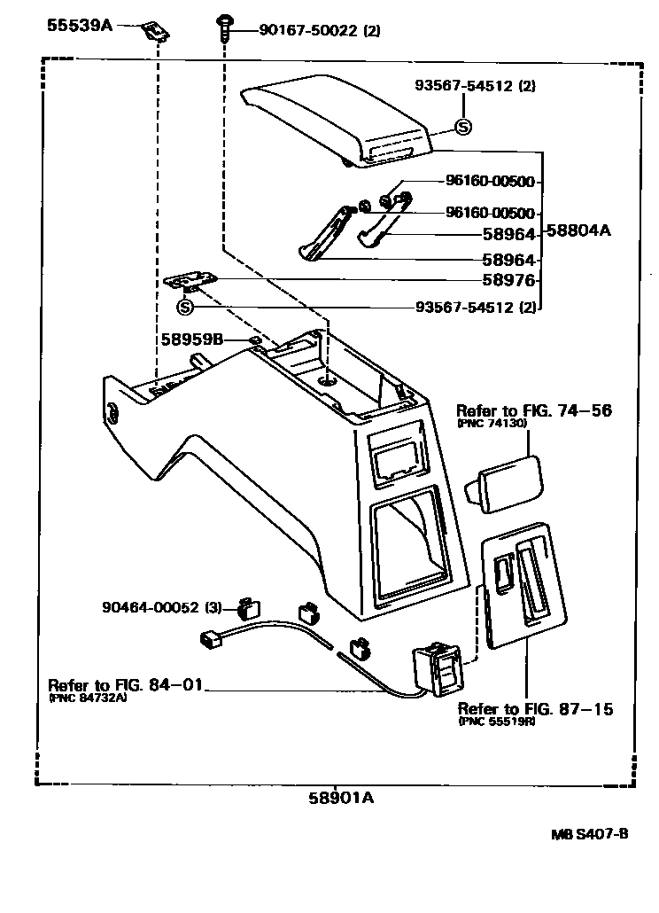 Toyota HILUX 中央扶手箱和支架 EPC diagram — MBS407B