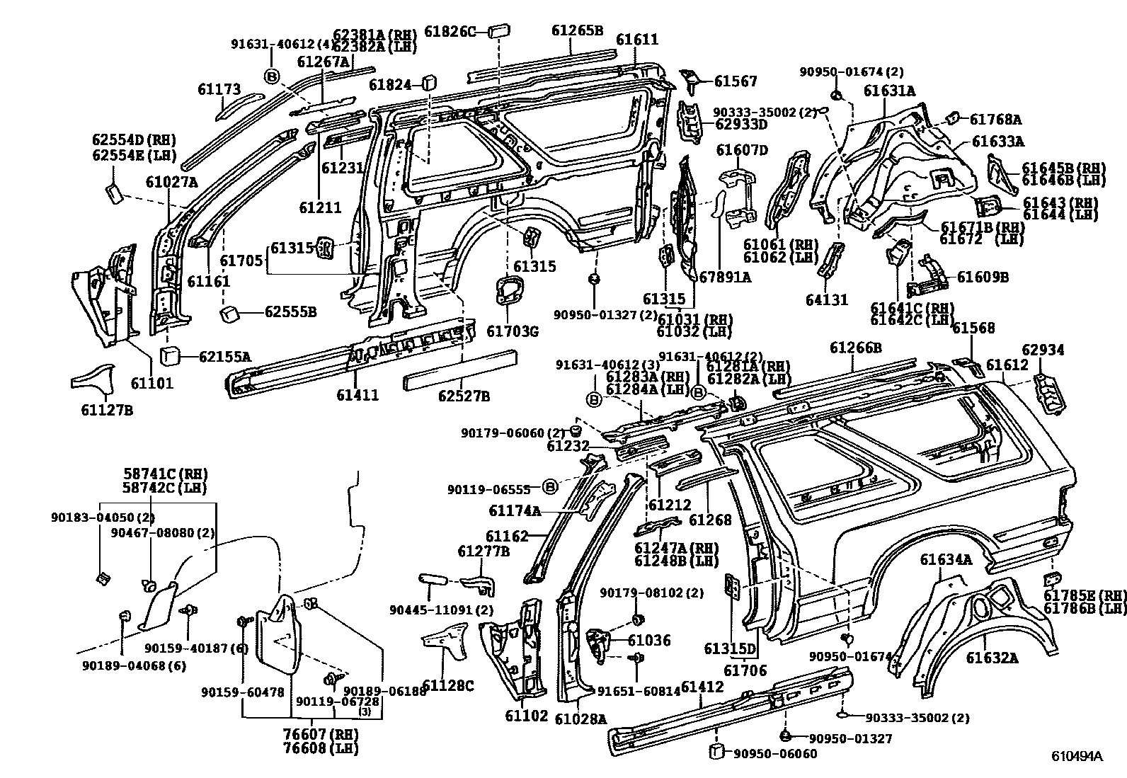 Toyota HILUX 侧梁 EPC diagram — 610494A