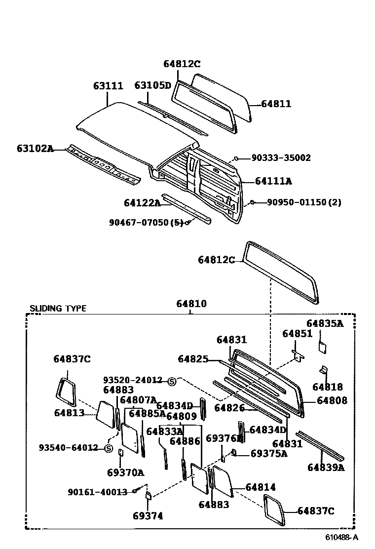 Toyota HILUX 天窗板和背板 EPC diagram — 610488A