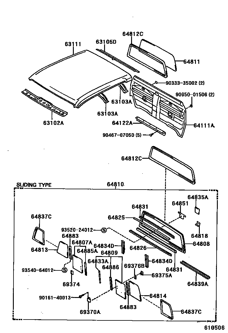 Toyota HILUX 天窗板和背板 EPC diagram — 610506
