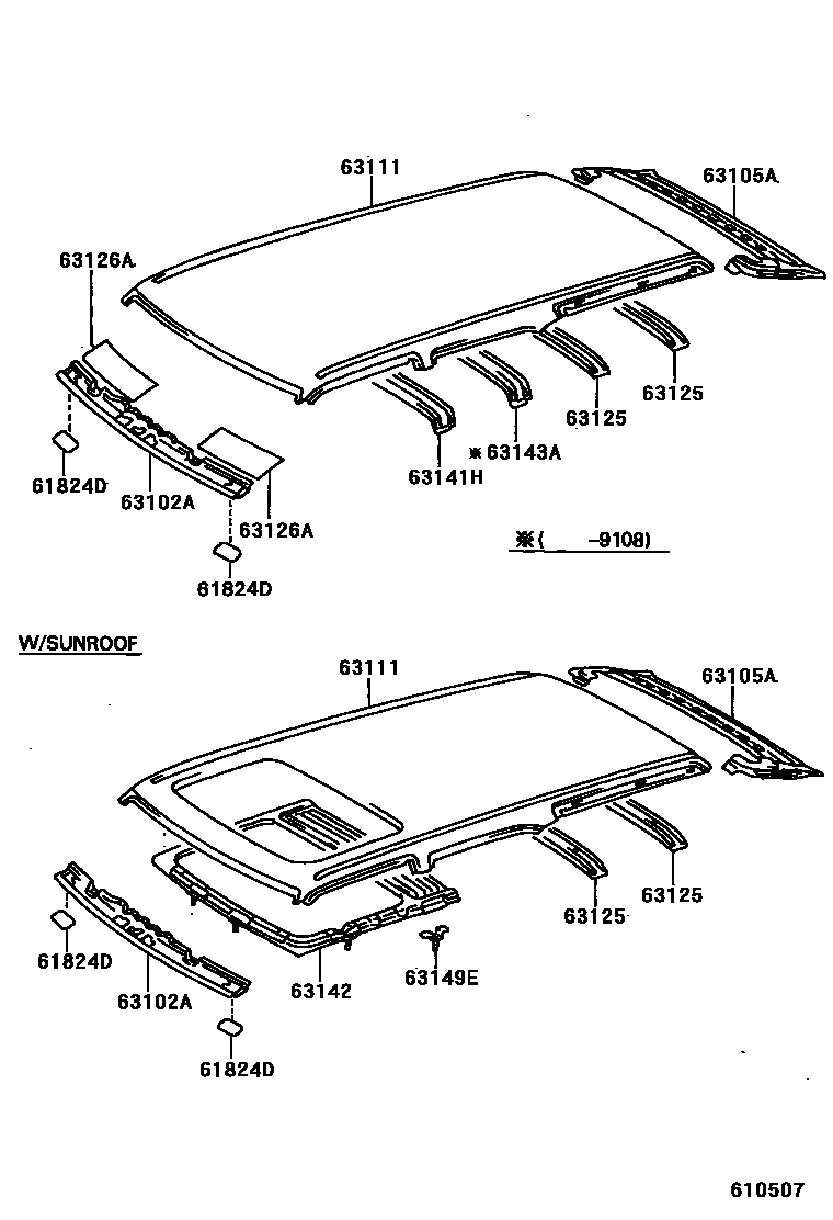 Toyota HILUX 天窗板和背板 EPC diagram — 610507