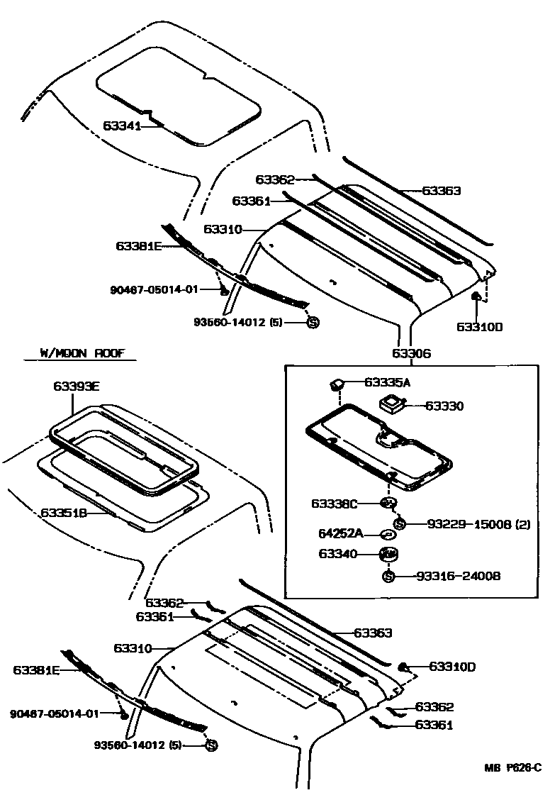 Toyota HILUX 车顶内衬和消声垫 EPC diagram — MBP626C