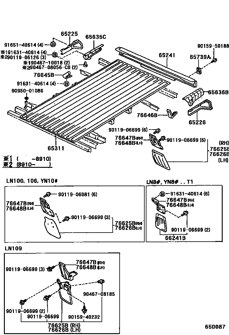Toyota HILUX 后车身地板和翼子板 EPC diagram — 650087