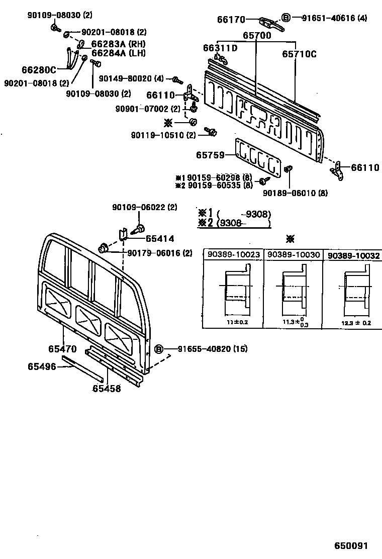 Toyota HILUX 后车身防护架和背门 EPC diagram — 650091