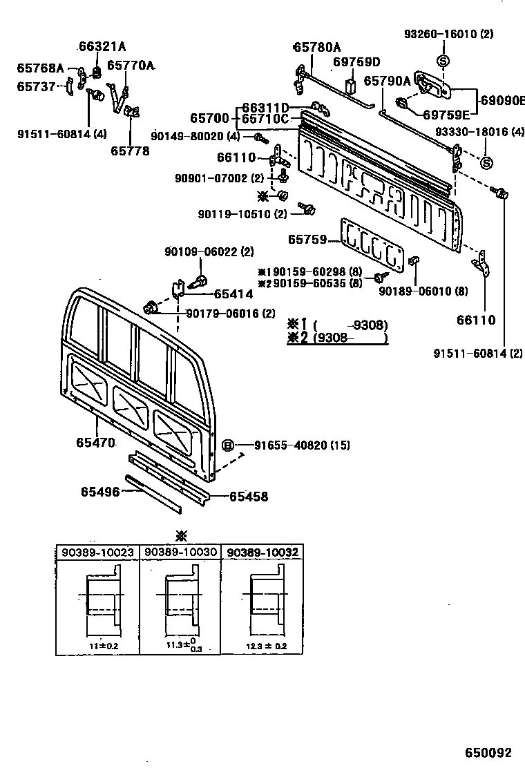 Toyota HILUX 后车身防护架和背门 EPC diagram — 650092
