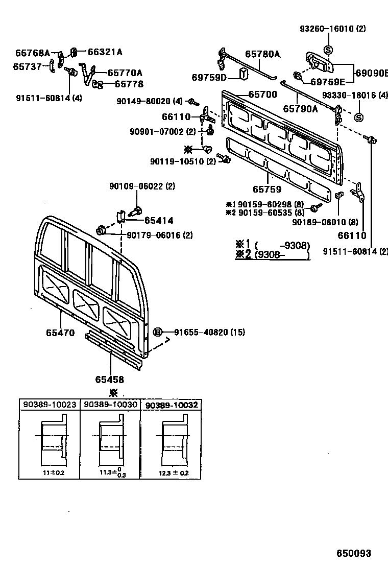 Toyota HILUX 后车身防护架和背门 EPC diagram — 650093