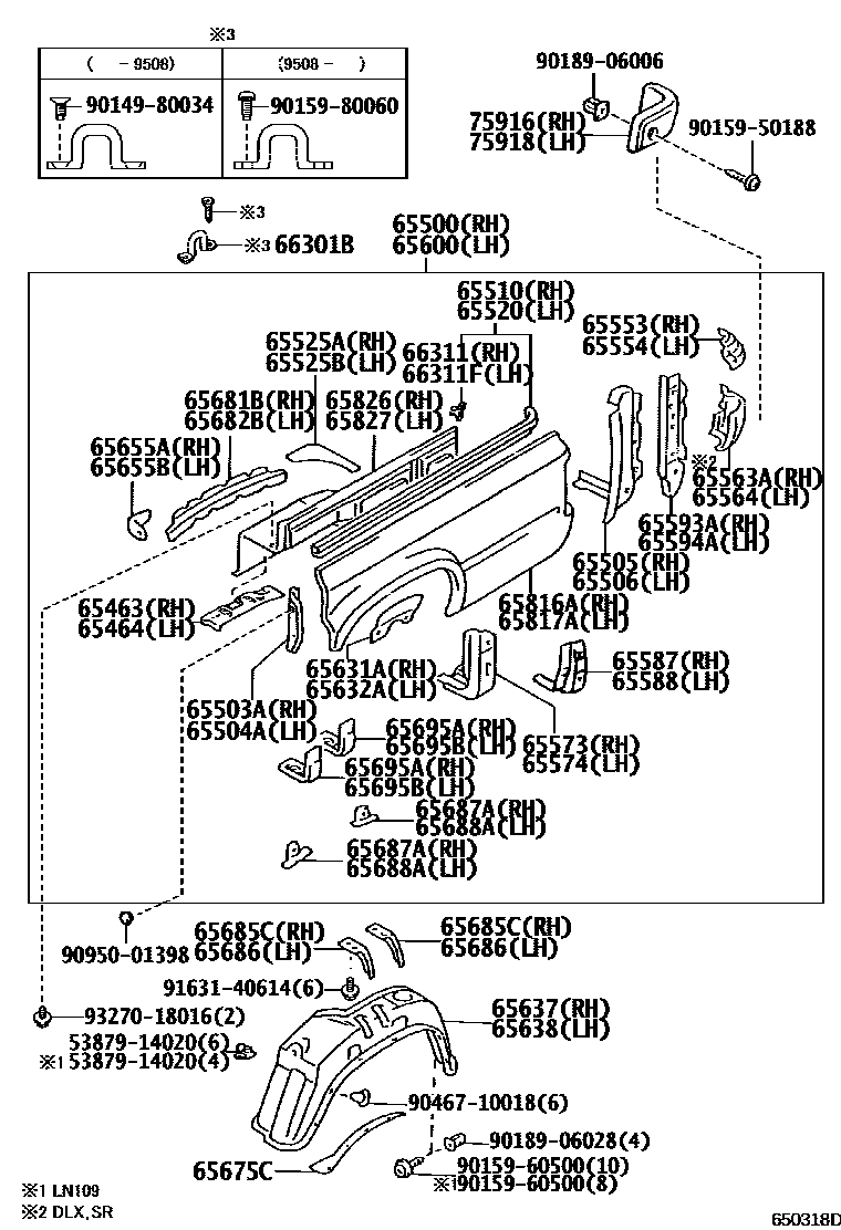 Toyota HILUX 后车身侧面板 EPC diagram — 650318D