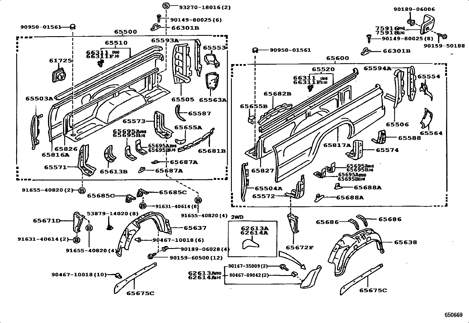 Toyota HILUX 后车身侧面板 EPC diagram — 650669