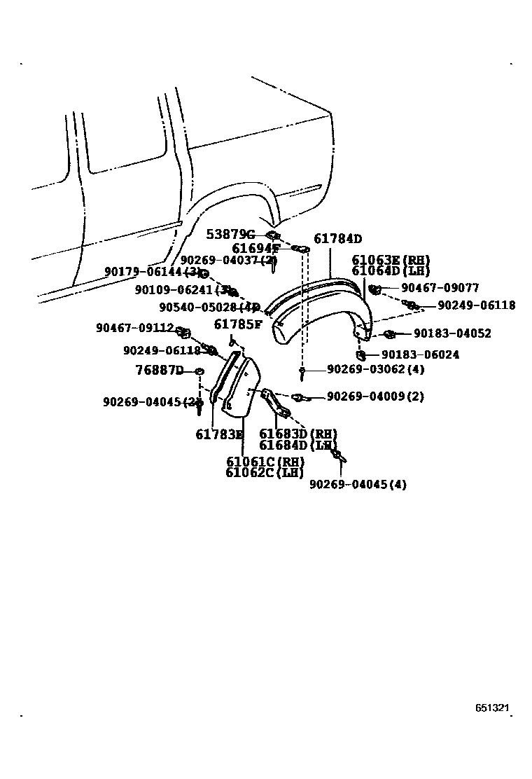 Toyota HILUX 后车身侧面板 EPC diagram — 651321