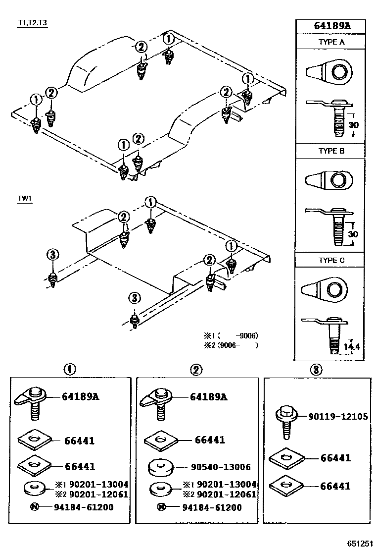 Toyota HILUX 后车身悬置 EPC diagram — 651251