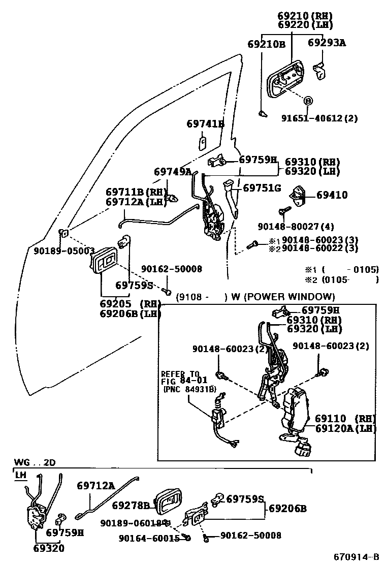 Toyota HILUX 前门锁和车门把手 EPC diagram — 670914C