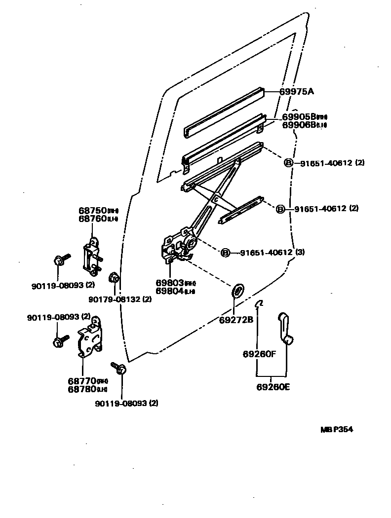 Toyota HILUX 后门车窗升降器和合页 EPC diagram — MBP354