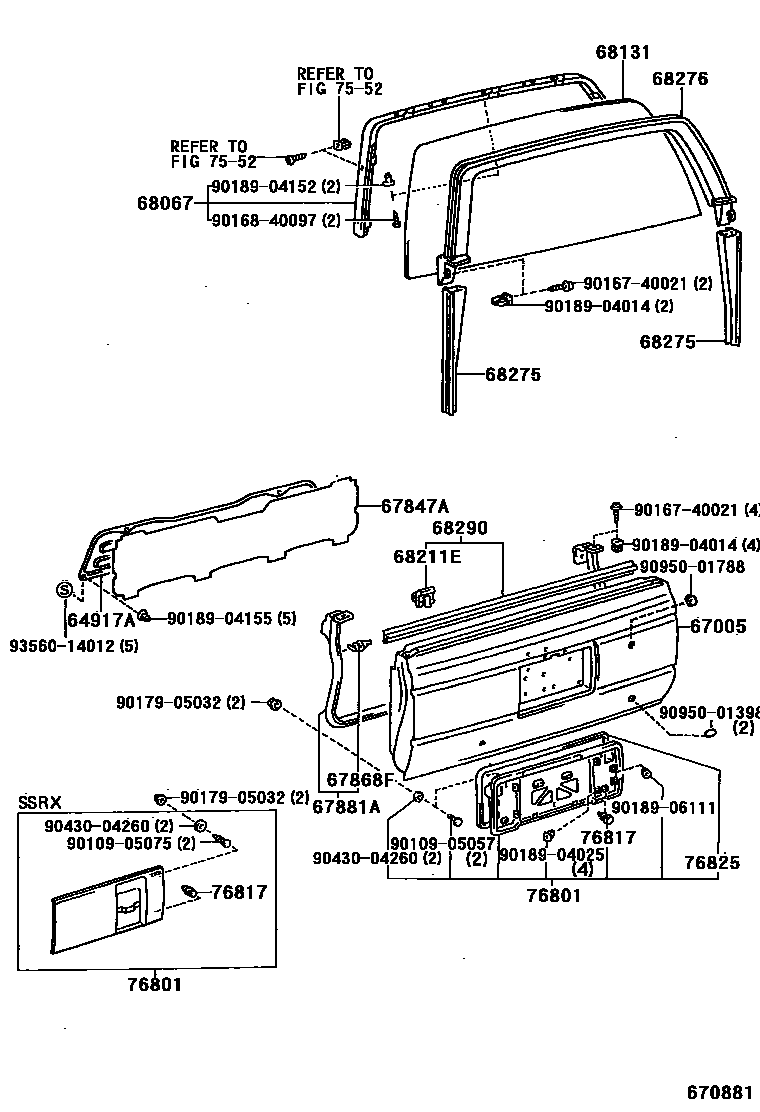 Toyota HILUX 背门板和背门玻璃 EPC diagram — 670881