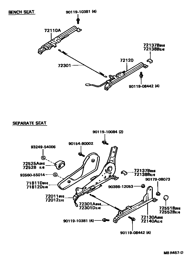 Toyota HILUX 座椅和座椅滑轨 EPC diagram — MBR467D