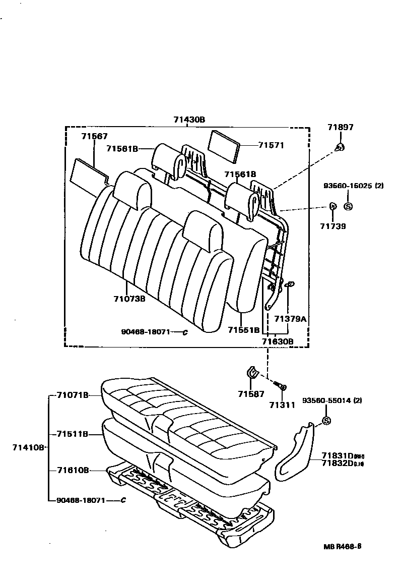 Toyota HILUX 座椅和座椅滑轨 EPC diagram — MBR468B