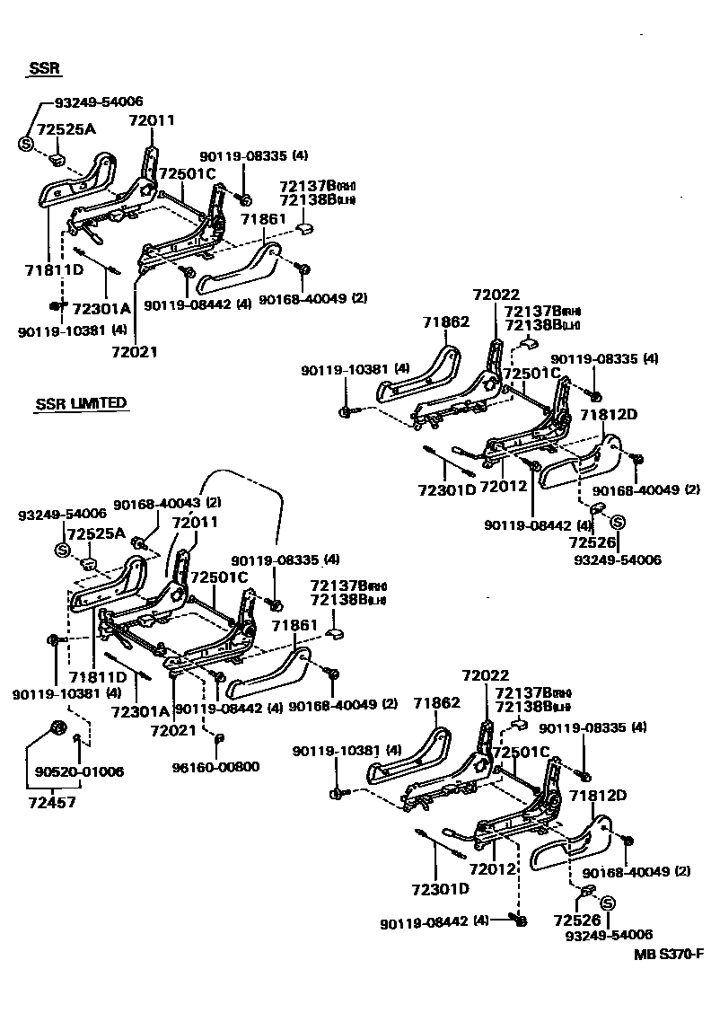 Toyota HILUX 座椅和座椅滑轨 EPC diagram — MBS370F