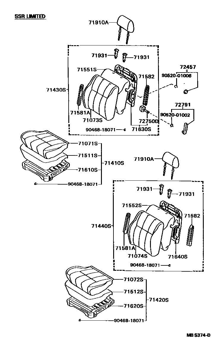 Toyota HILUX 座椅和座椅滑轨 EPC diagram — MBS374D