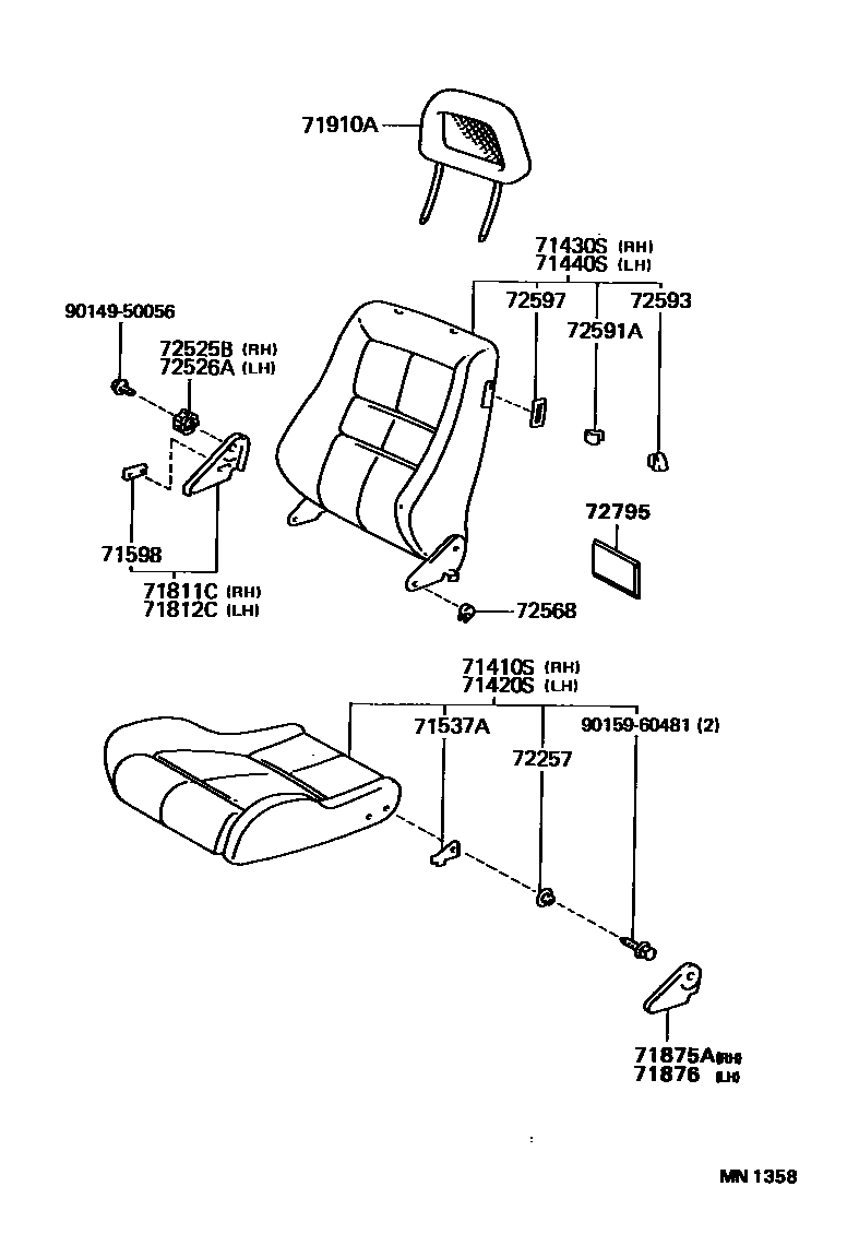 Toyota HILUX 座椅和座椅滑轨 EPC diagram — MN1358