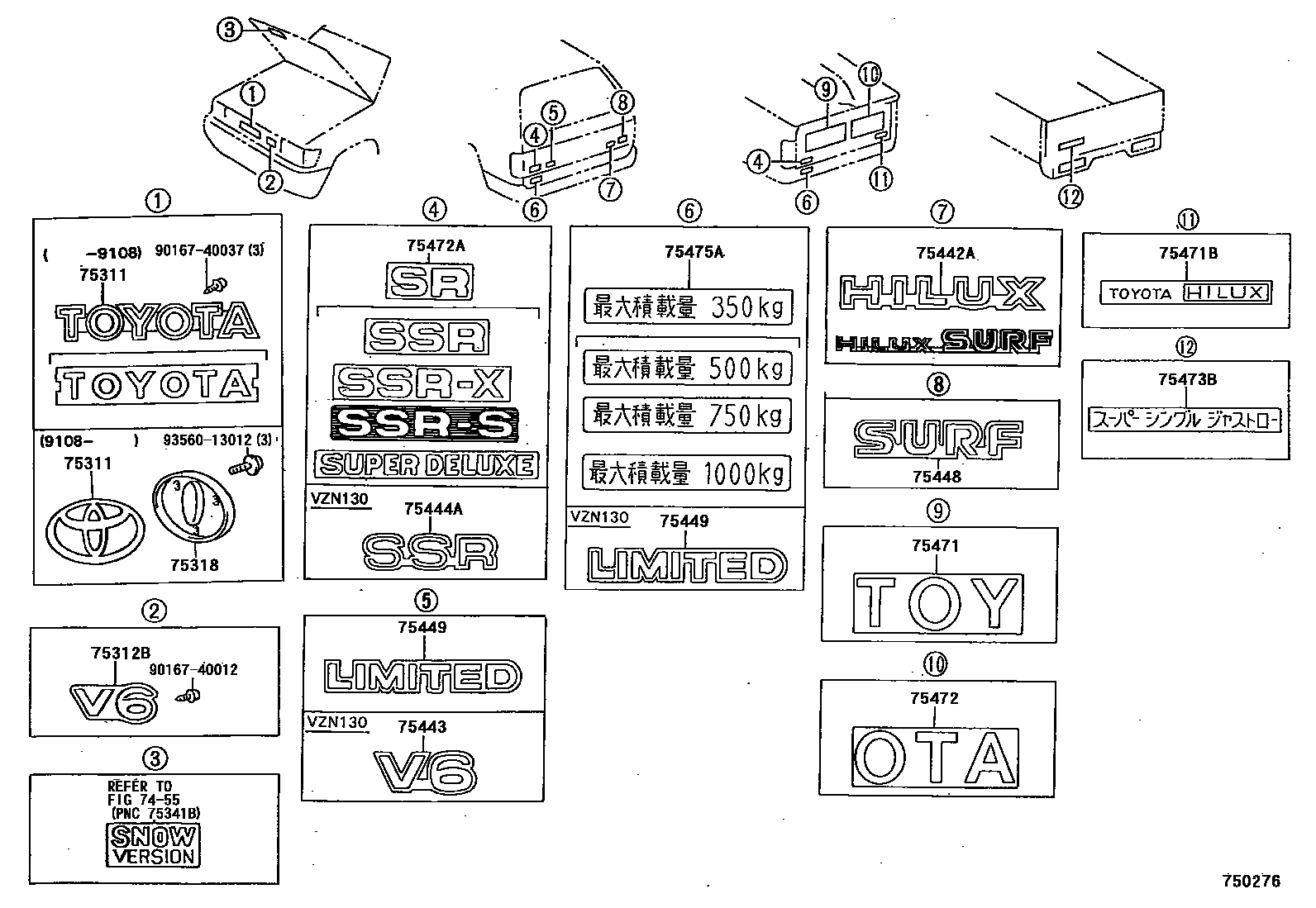 Toyota HILUX 徽标和铭牌 EPC diagram — 750276