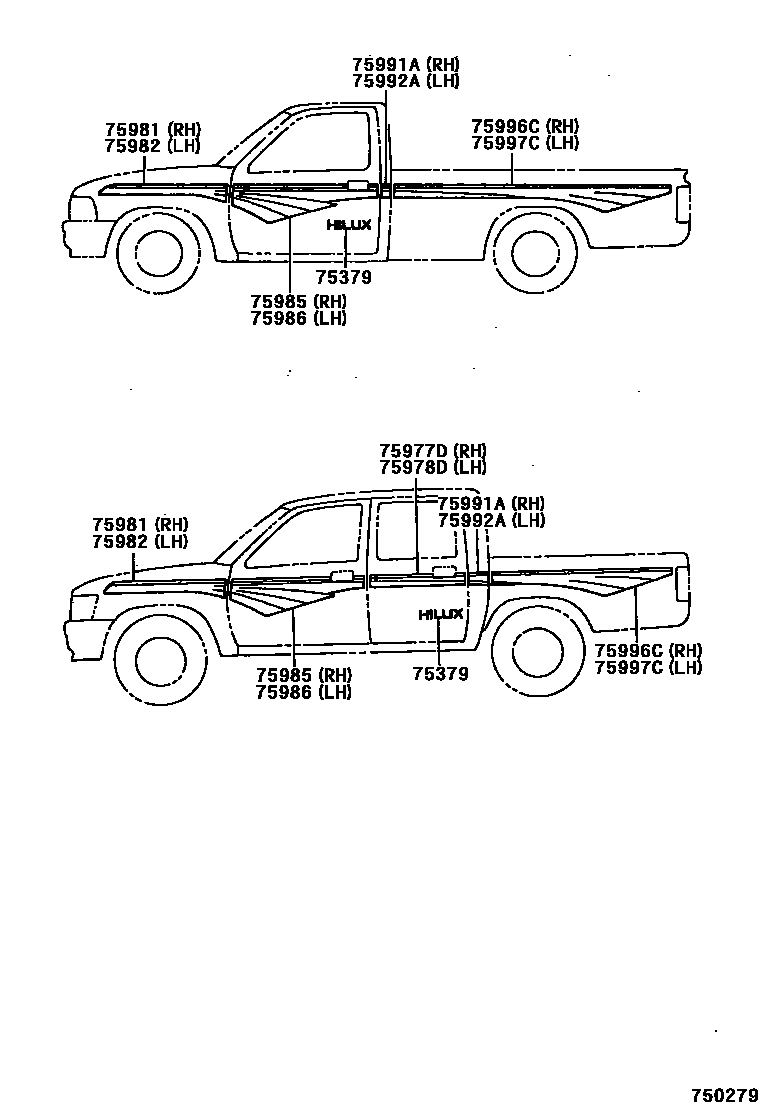 Toyota HILUX 车身镶条 EPC diagram — 750279