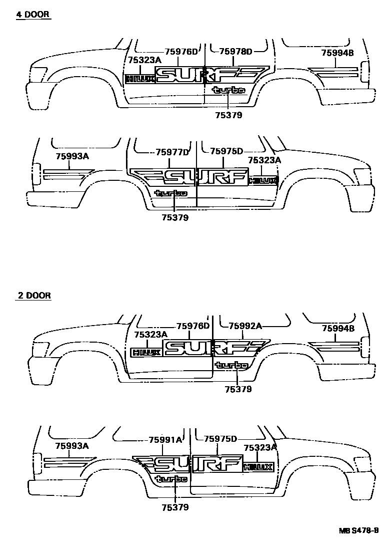 Toyota HILUX 车身镶条 EPC diagram — MBS478B